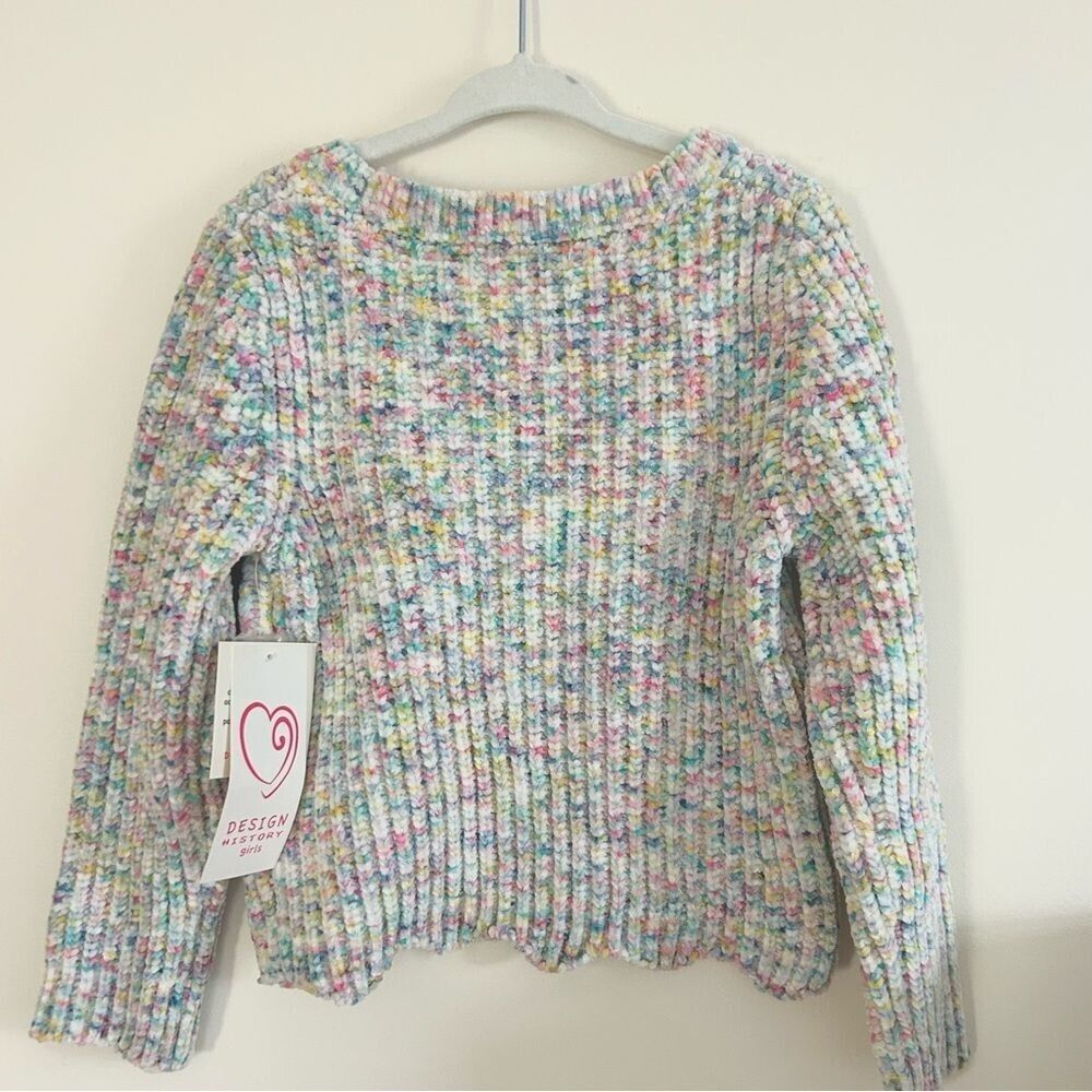Design History Girls Multicolor Chenille Knit Pullover Sweater Size 5 Scalloped